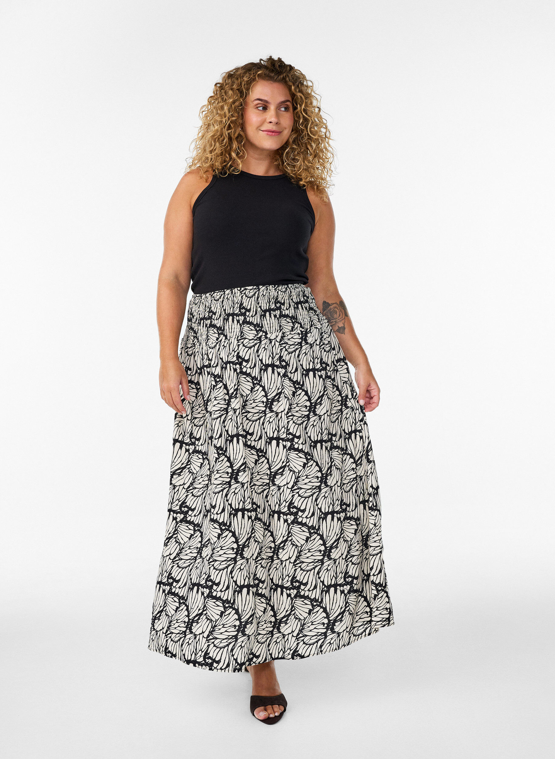 ZizzifashionViscose maxi skirt with smocking, Black, Model image number 0