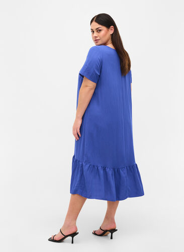 Short-sleeved viscose dress with v-neck, Dazzling Blue, Model image number 1