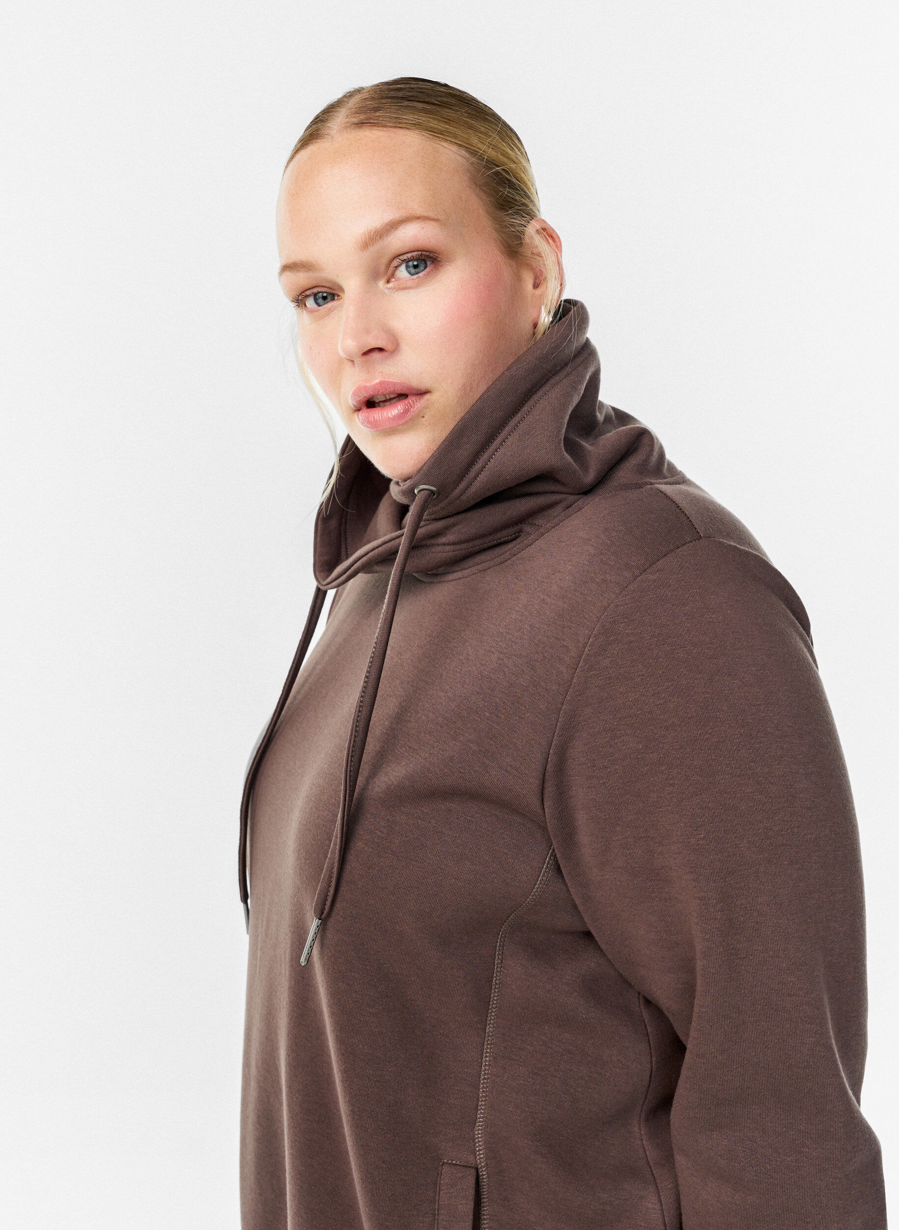 ZizzifashionSweatshirt with high collar and pockets, Brown, Image image number 0