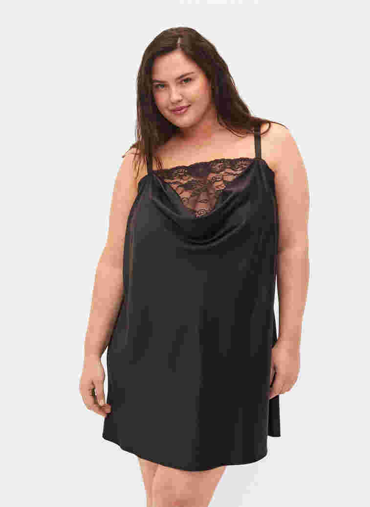 Support the breasts - Nightgown with laces, Black, Model image number 0