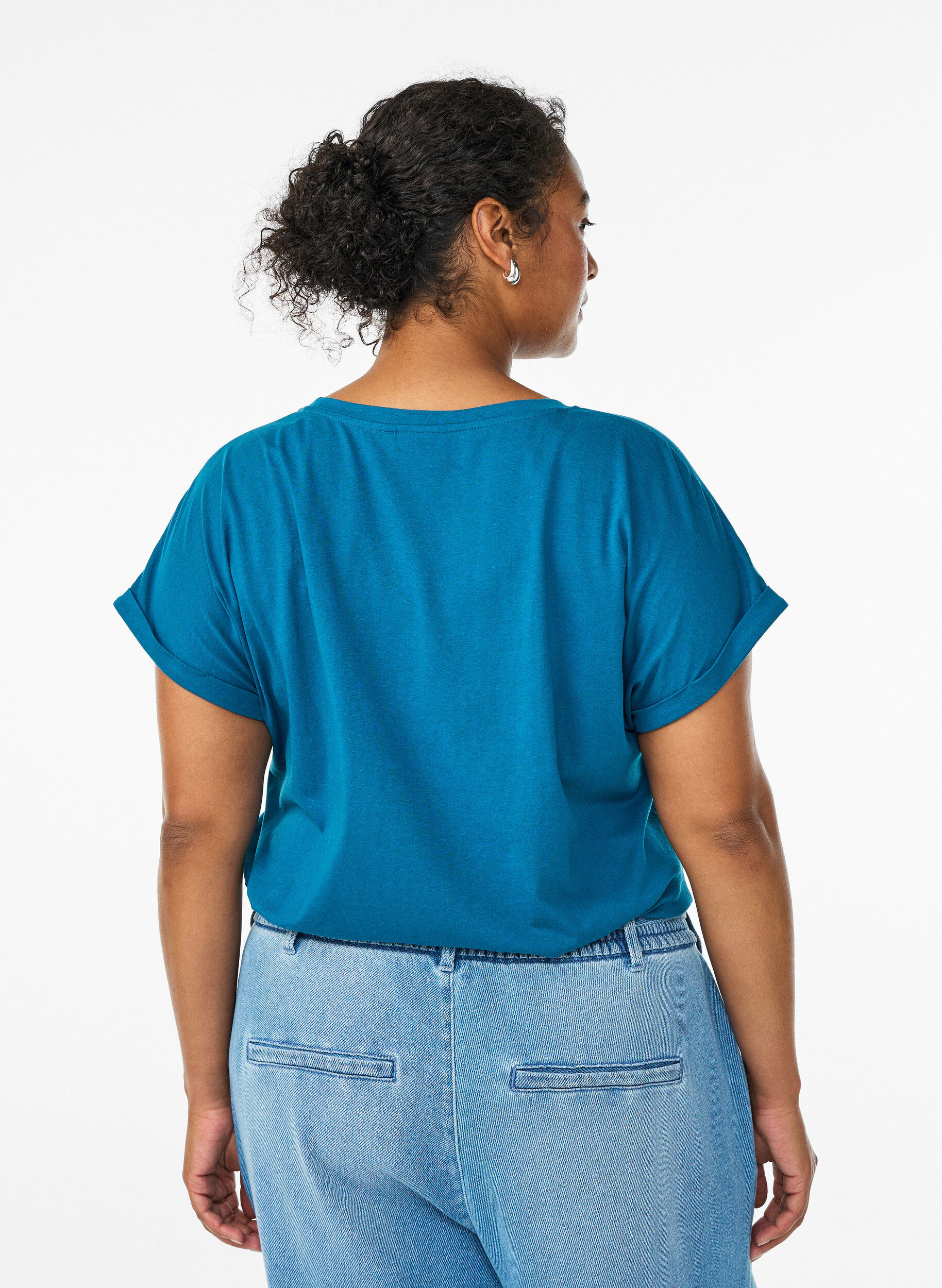 ZizzifashionShort sleeved cotton blend t-shirt, Petrol, Model image number 2