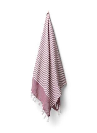 Striped Towels with fringes, Dark Red Melange, Packshot image number 0