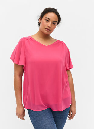 Short-sleeved blouse, Magenta, Model image number 0