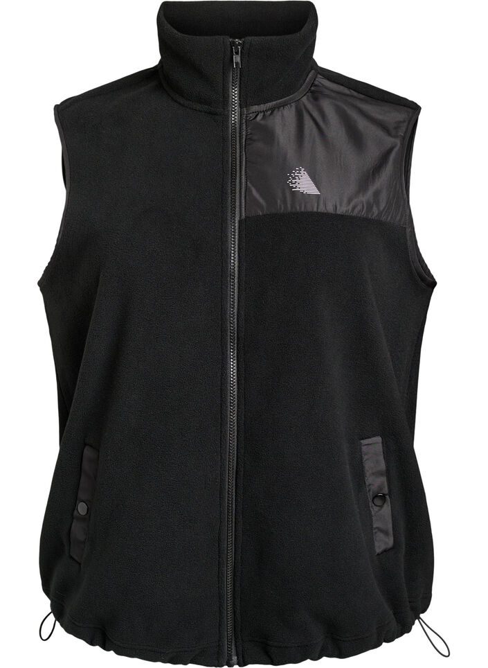 Fleece vest with high collar and drawstring bottom, Black, Packshot image number 0