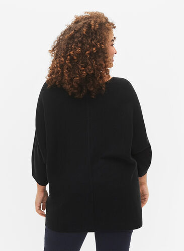Knitted blouse with 3/4 sleeves, Black, Model image number 1