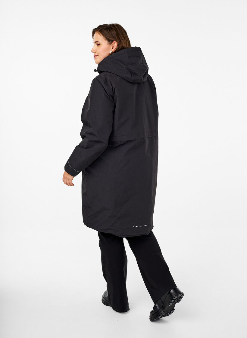 Functional parka coat with reflective detailing, Black, Model image number 1