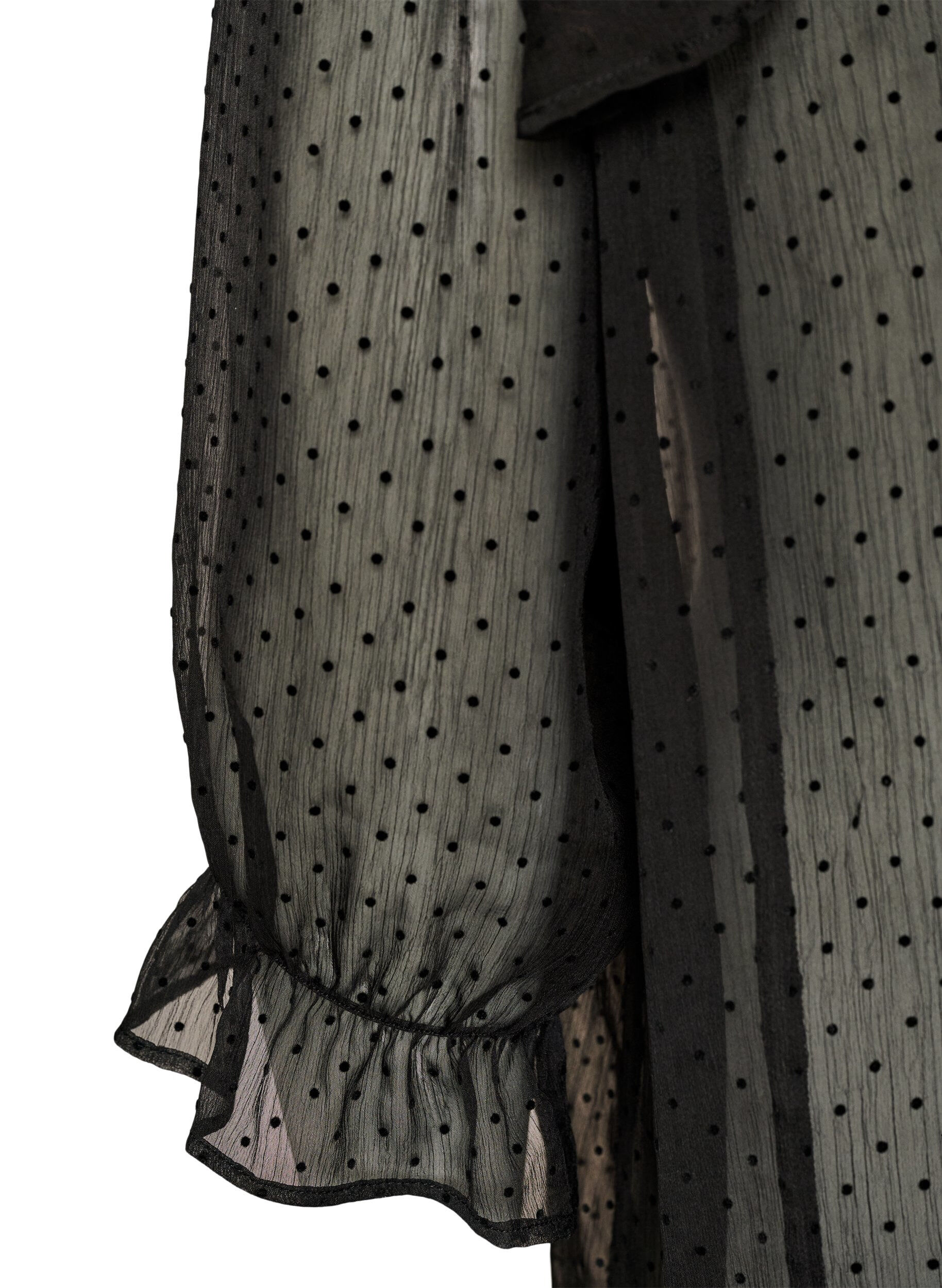 ZizzifashionMidi dress in a lightweight, sheer fabric with dots and ruffles, Black, Packshot image number 3