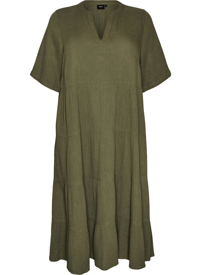 A-line midi dress in cotton muslin, Green, Packshot image number 0