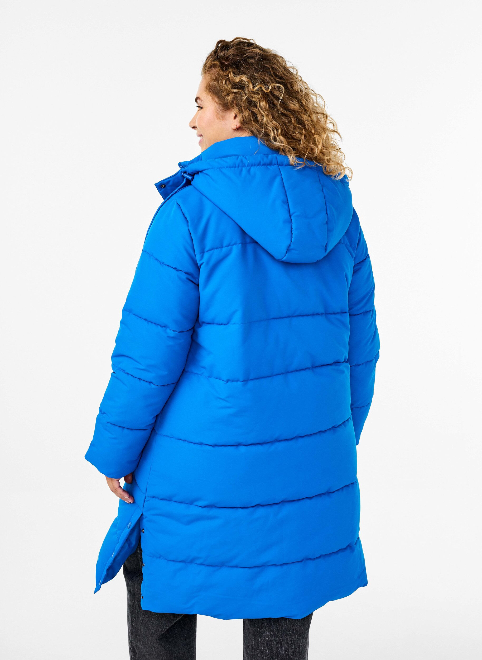 Zizzifashion Long puffer jacket with pockets and hood, Blue, Model image number 2