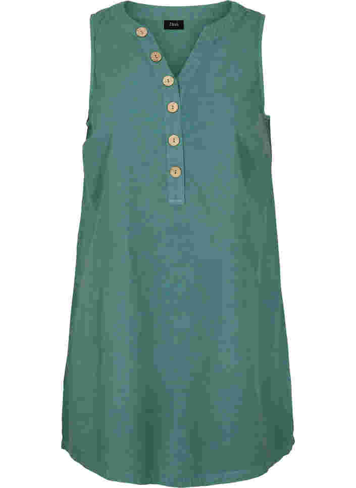 Sleeveless cotton tunic with buttons, Sea Pine, Packshot image number 0