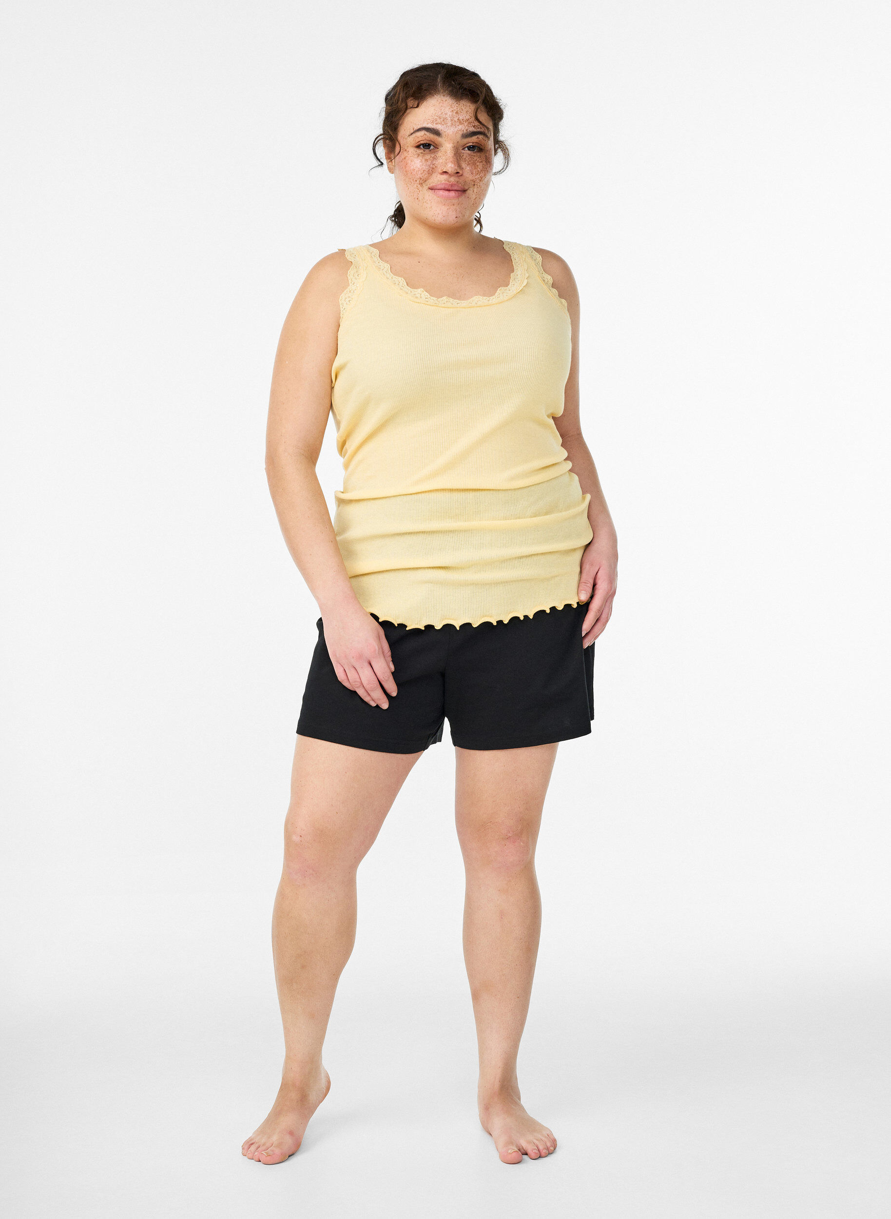 ZizzifashionTop with lace trim, Yellow, Model image number 1