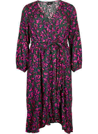 Printed viscose midi dress with wrap effect