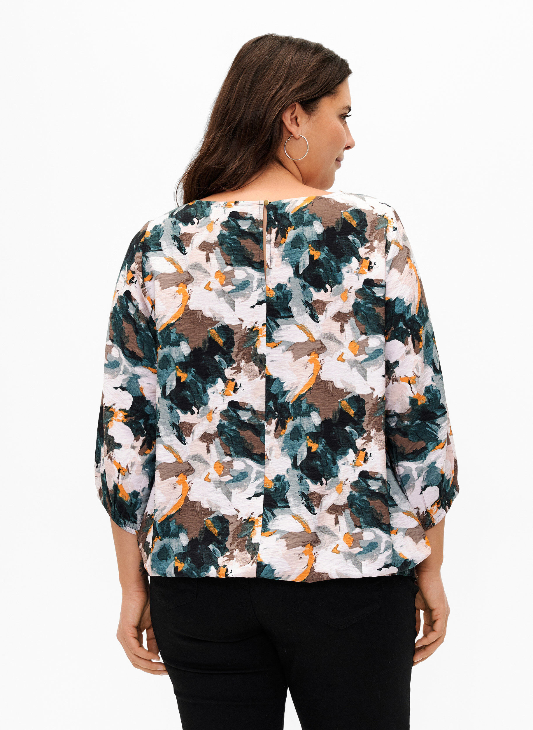 Zizzifashion Viscose smock blouse with print, Duck Gr. Forest AOP, Model image number 1