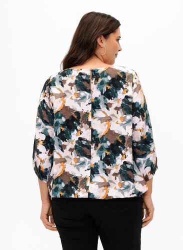 Viscose smock blouse with print, Duck Gr. Forest AOP, Model image number 1