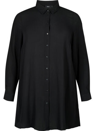 Long viscose shirt with long sleeves, Black, Packshot image number 0