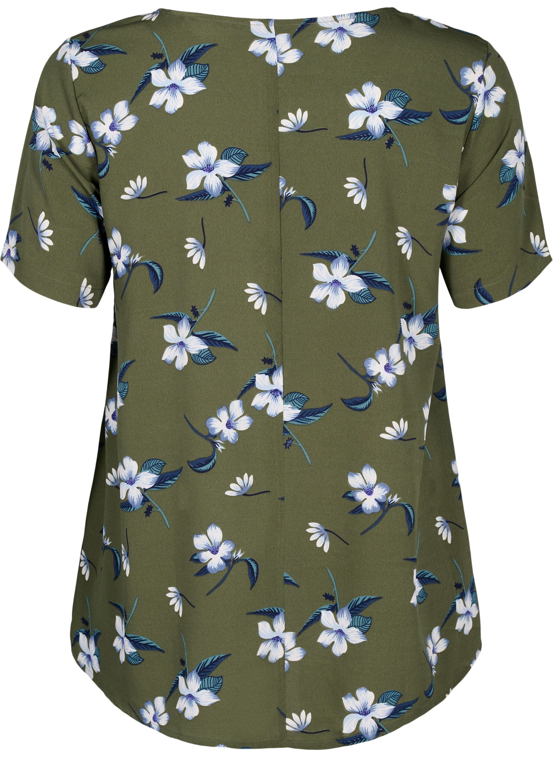 Zizzifashion FLASH - Blouse with short sleeves and print, Olive Night Flower, Packshot image number 1