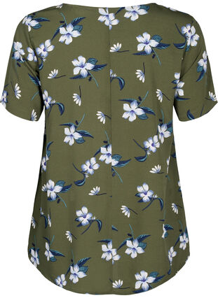 FLASH - Blouse with short sleeves and print, Olive Night Flower, Packshot image number 1