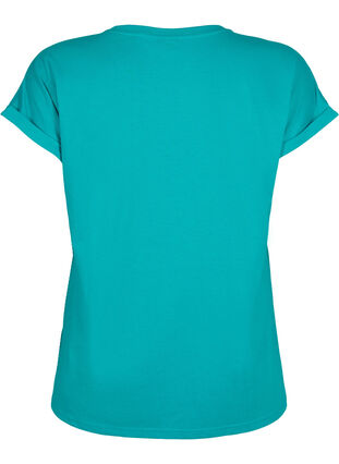 Short sleeve cotton blend T-shirt, Teal Blue, Packshot image number 1