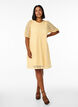 Knee-length dress with eyelet pattern and short sleeves, Yellow, Model image number 1