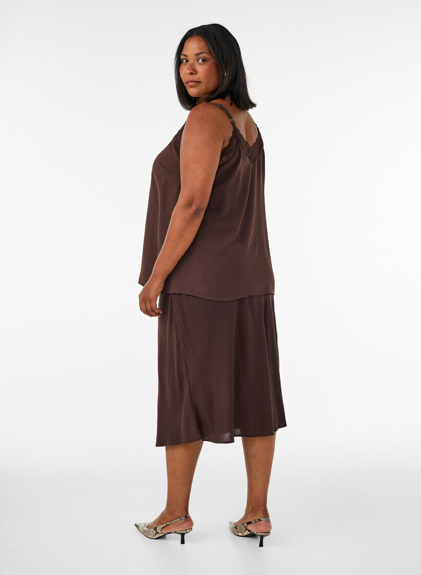 Viscose skirt with an elasticated waist, Brown, Model image number 2