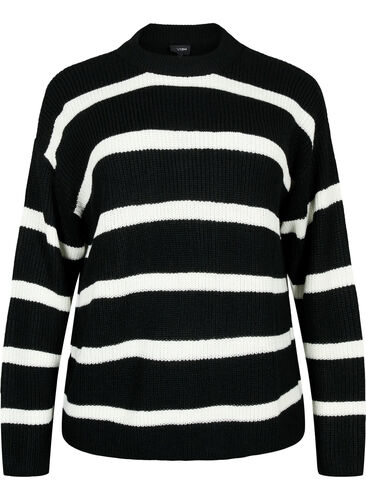 FLASH - Striped Knit Sweater, Black/White Stripe, Packshot image number 0