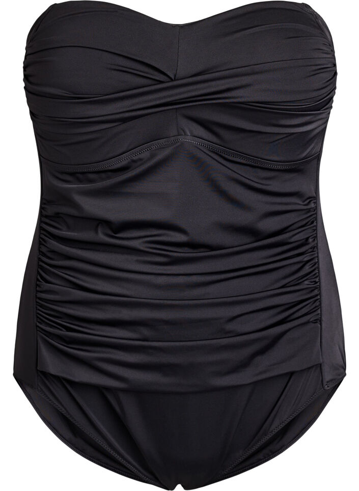 Strapless swimsuit with draping and padded cups, Black, Packshot image number 0
