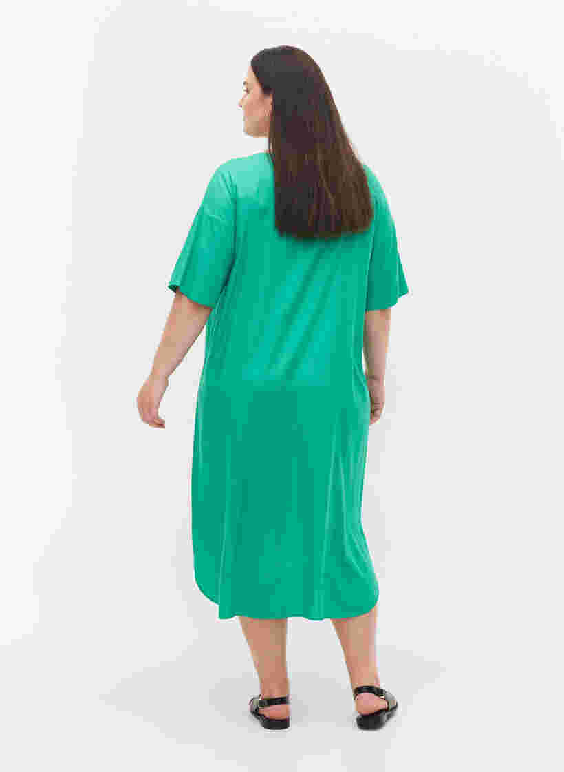 Short-sleeved viscose shirt dress, Holly Green, Model image number 1