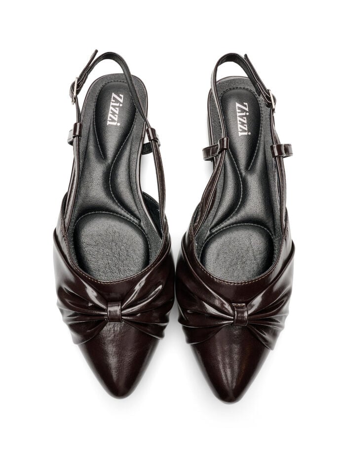 Slingback with bow detail and patent look, Brown, Packshot