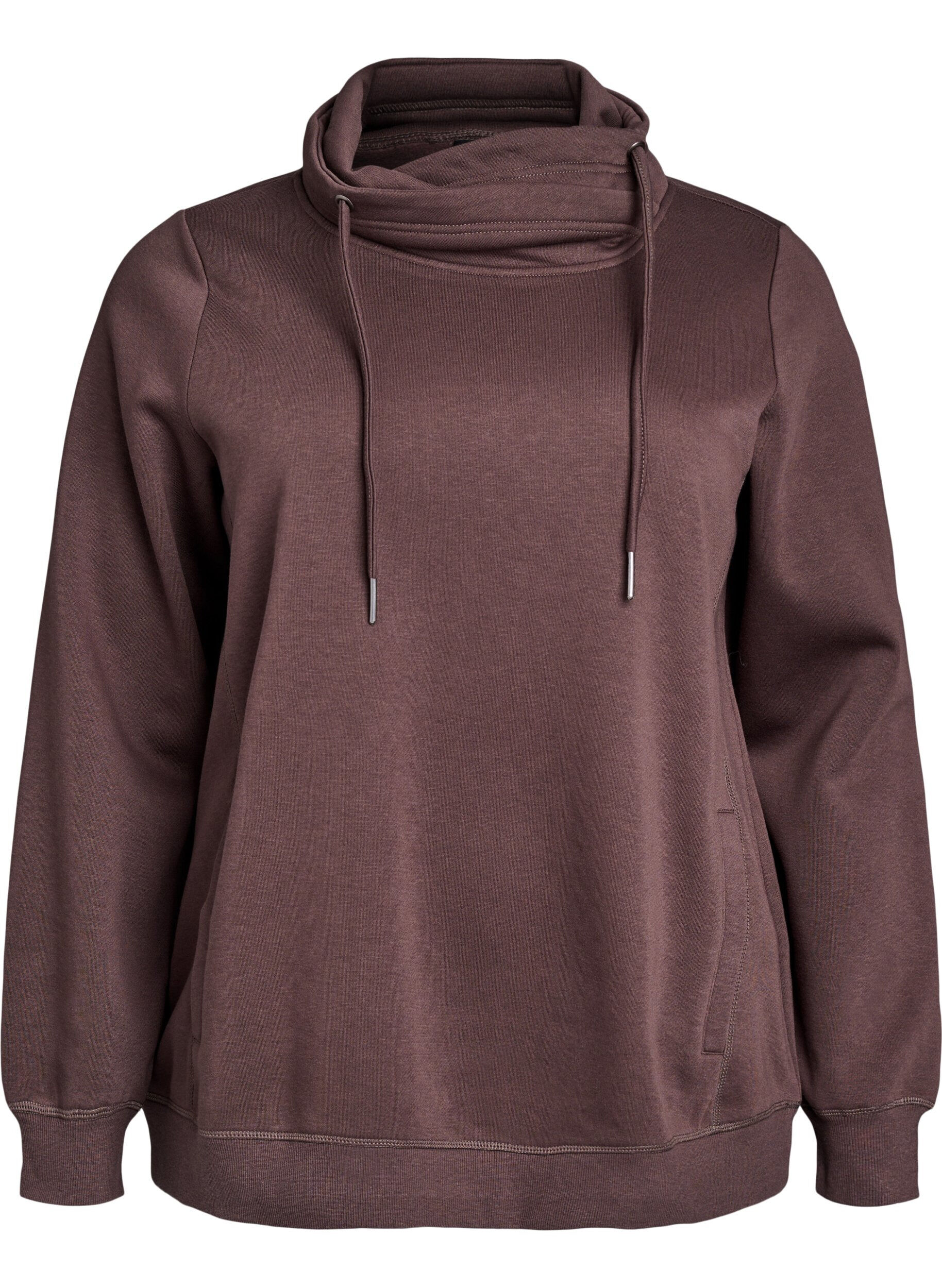 ZizzifashionSweatshirt with high collar and pockets, Brown, Packshot image number 0