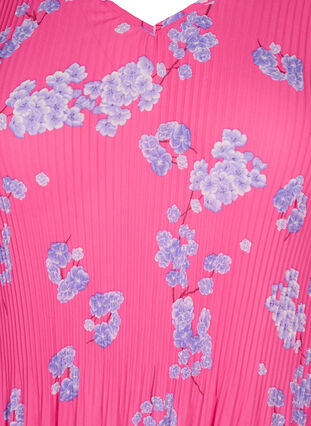Pleated blouse in flower print, Beetroot Purple AOP, Packshot image number 2