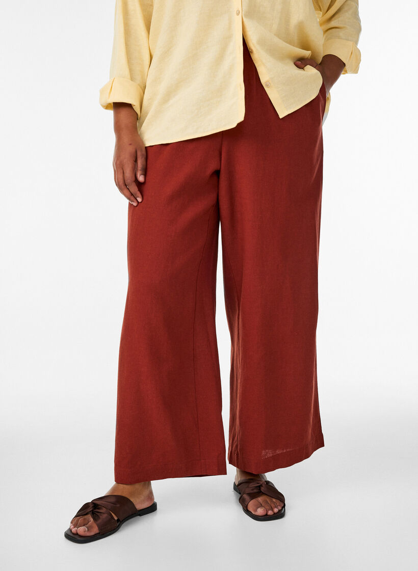 Wide-leg linen and viscose trousers, Red, Model