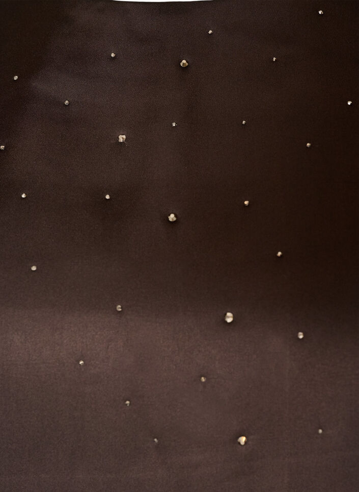 Satin blouse with rhinestones and elbow-length sleeves, Brown, Packshot image number 2