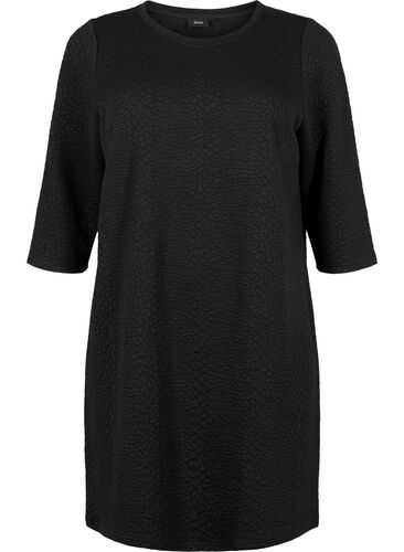Dress with texture and 3/4 sleeves, Black, Packshot image number 0