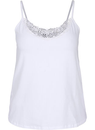 Cotton night top with lace trim, Bright White, Packshot image number 0