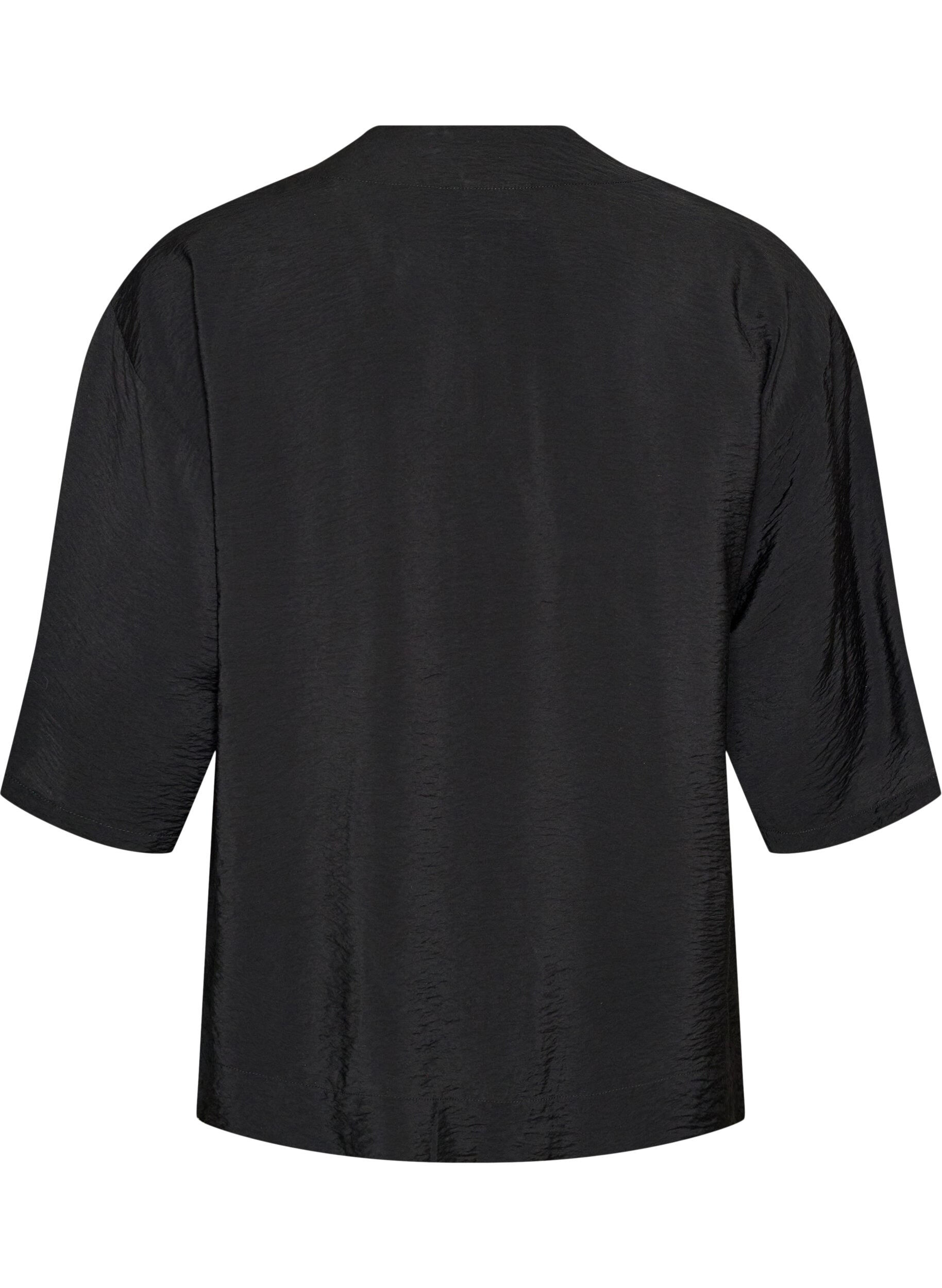 ZizzifashionShort viscose kimono with 3/4 sleeves, Black, Packshot image number 1