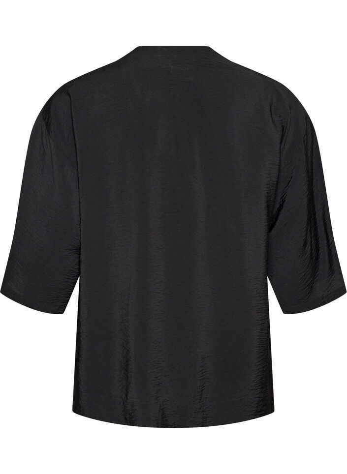 Short viscose kimono with 3/4 sleeves, Black, Packshot image number 1