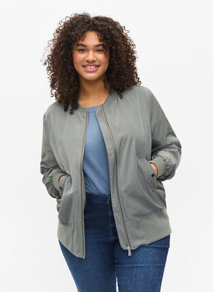 Bomber jacket with pockets and ribbed fabric, Castor Gray, Model image number 0