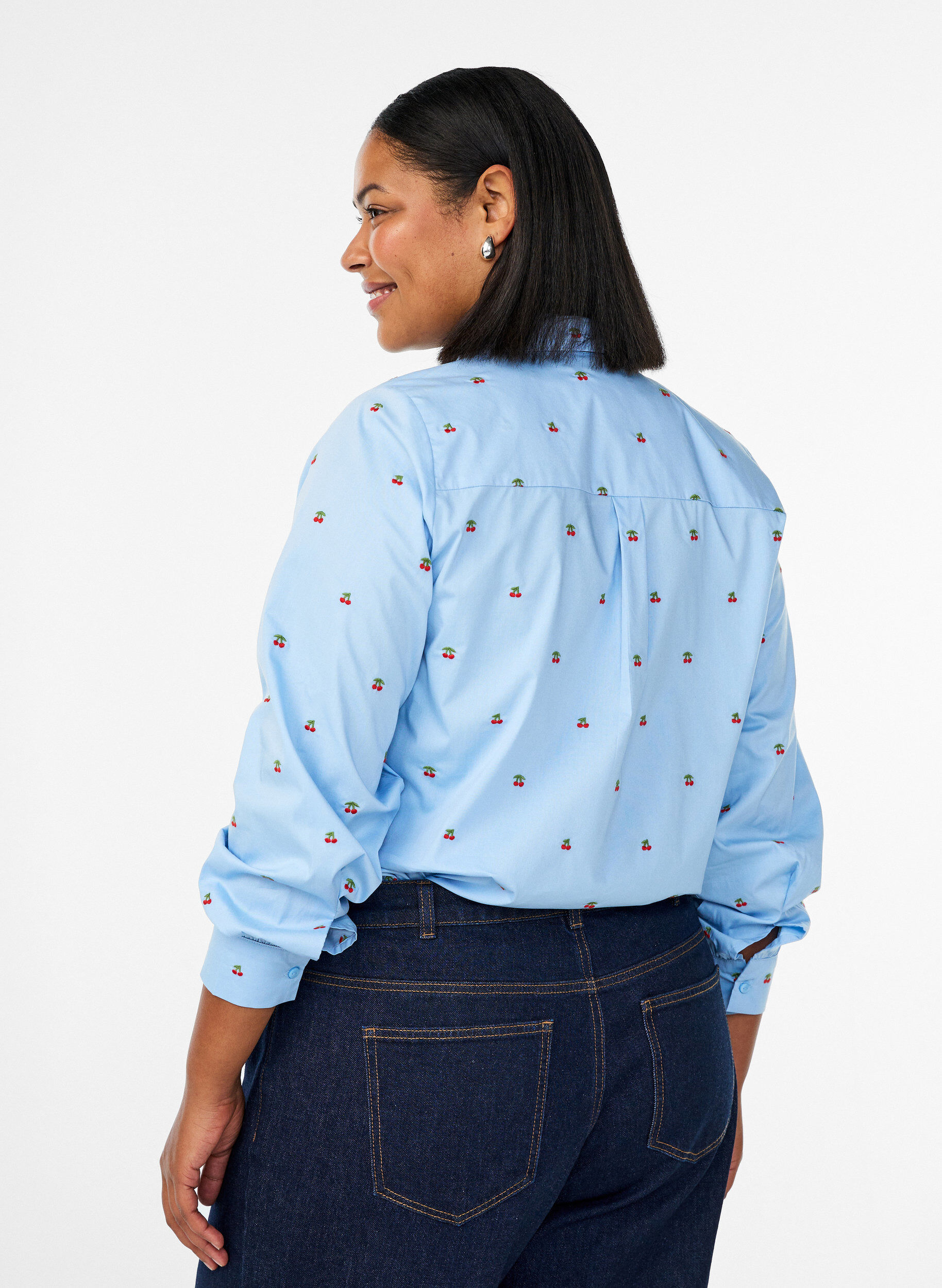 Zizzifashion Shirt with embroidered cherries, Light Blue, Model image number 2