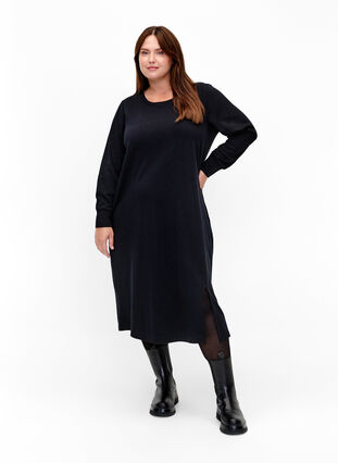 Cotton sweater dress with pockets - Black - Sz. 40-64 - Zizzifashion Cotton sweater dress with pockets - Black - Sz. 40-64 - Zizzifashion