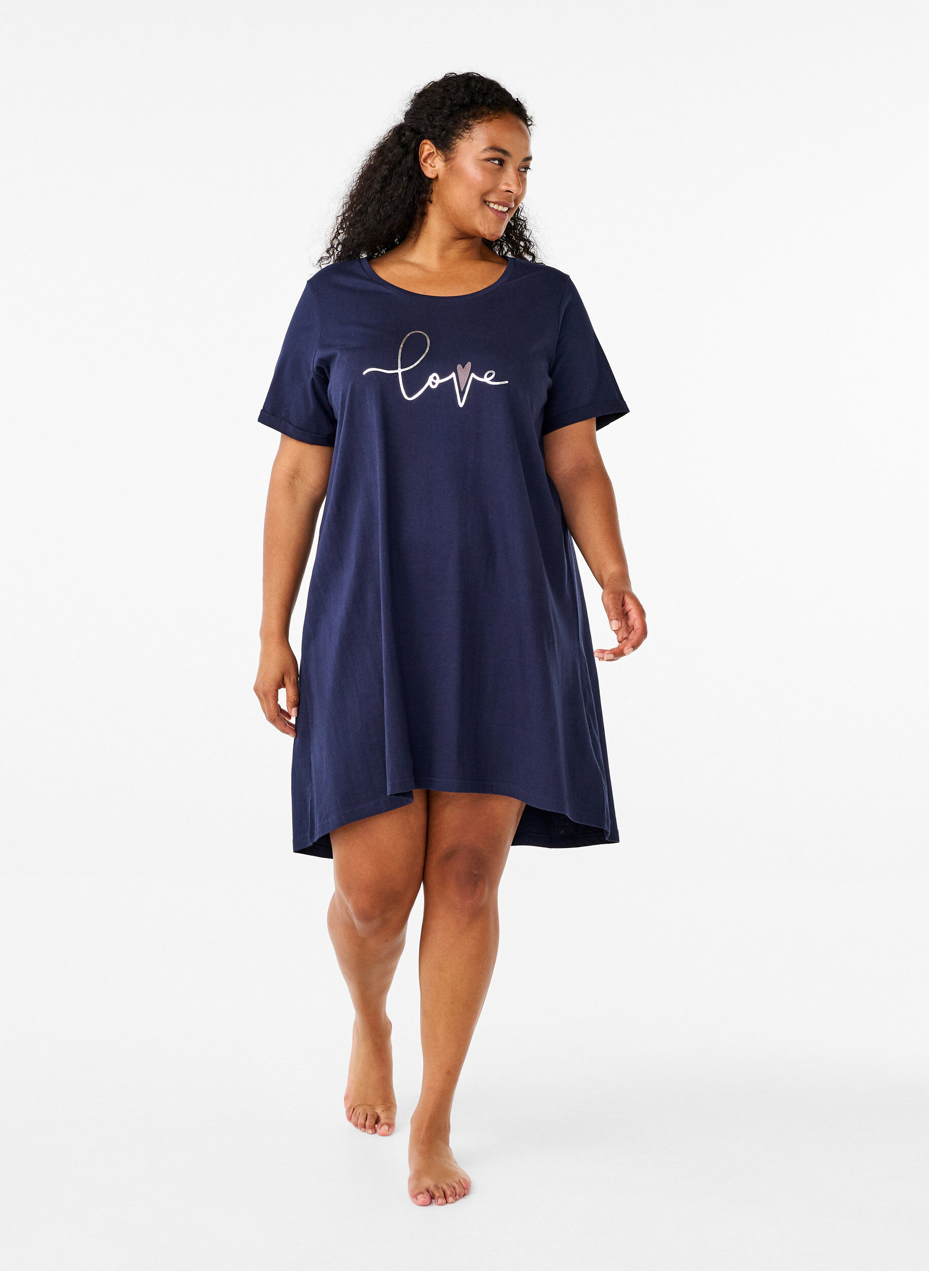 Zizzifashion Short-sleeved nightgown in organic cotton, Blue, Model image number 1