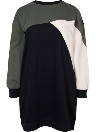 Long sweatshirt with colorblock pattern, Black Color Block, Packshot image number 0