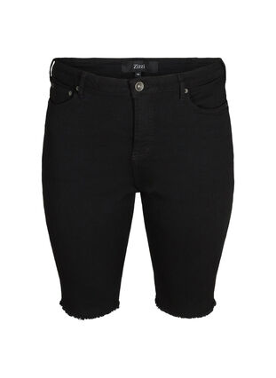 Close-fitting denim shorts with raw hems, Black, Packshot image number 0