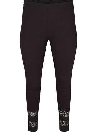 Viscose leggings in a 3/4 length with lace, Black, Packshot image number 0