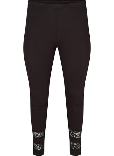 Viscose leggings in a 3/4 length with lace, Black, Packshot image number 0