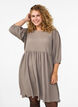 Short dress with texture and 3/4 sleeves, Beige, Model image number 0