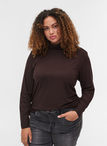 Close-fitting viscose blouse with a high neck, Molé, Model image number 0