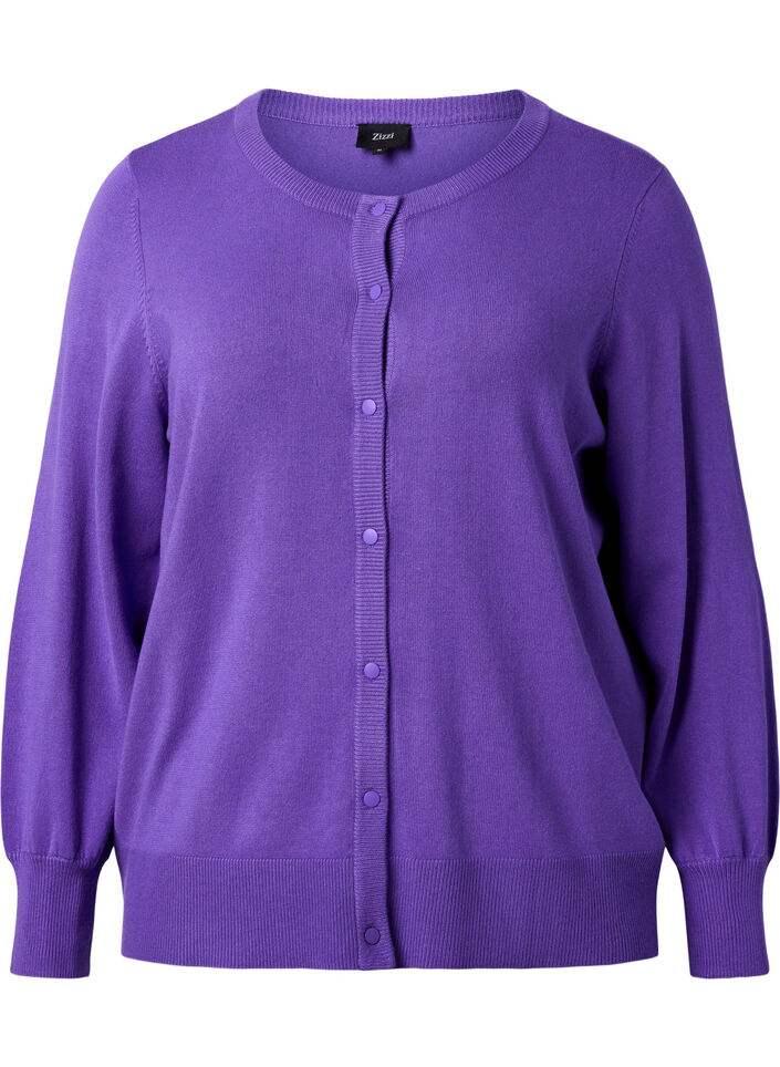 Ribbed cardigan with button closure, Purple Opulence, Packshot image number 0