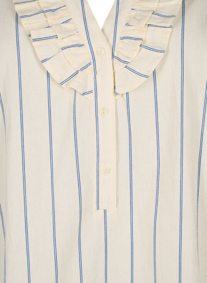 3/4 sleeve cotton Blouse with stripes, Eggnog Stripe, Packshot image number 2