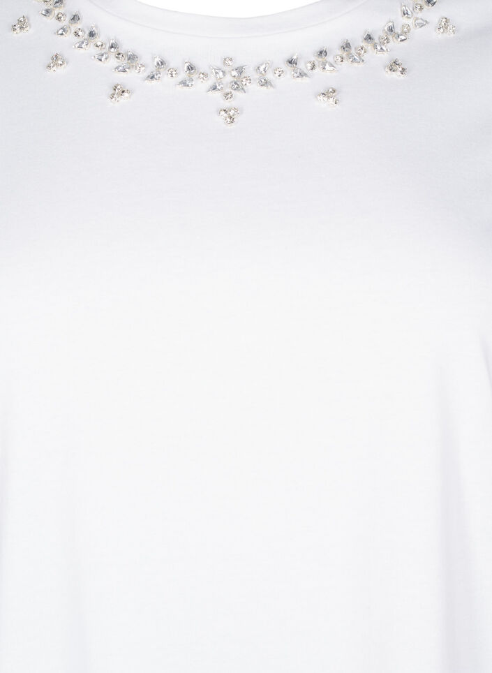T-shirt with round neck and rhinestones, Bright White, Packshot image number 2