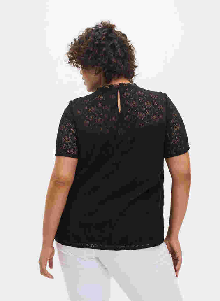 Short-sleeved lace blouse, Black, Model image number 1